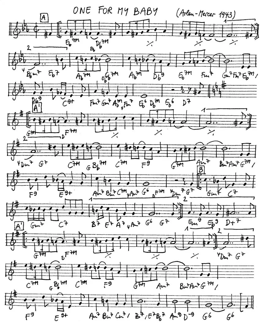 one for my baby free jazz leadsheet - Courtesy of the Jungle Jazz Band